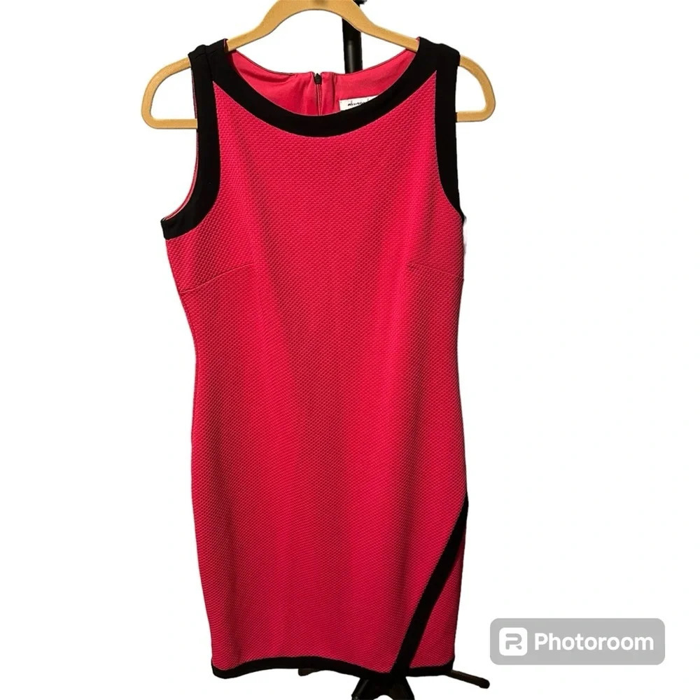 Allison Daley Dress Size 8 Stunning Red with Black Sleek Stripe Midi Knee Length